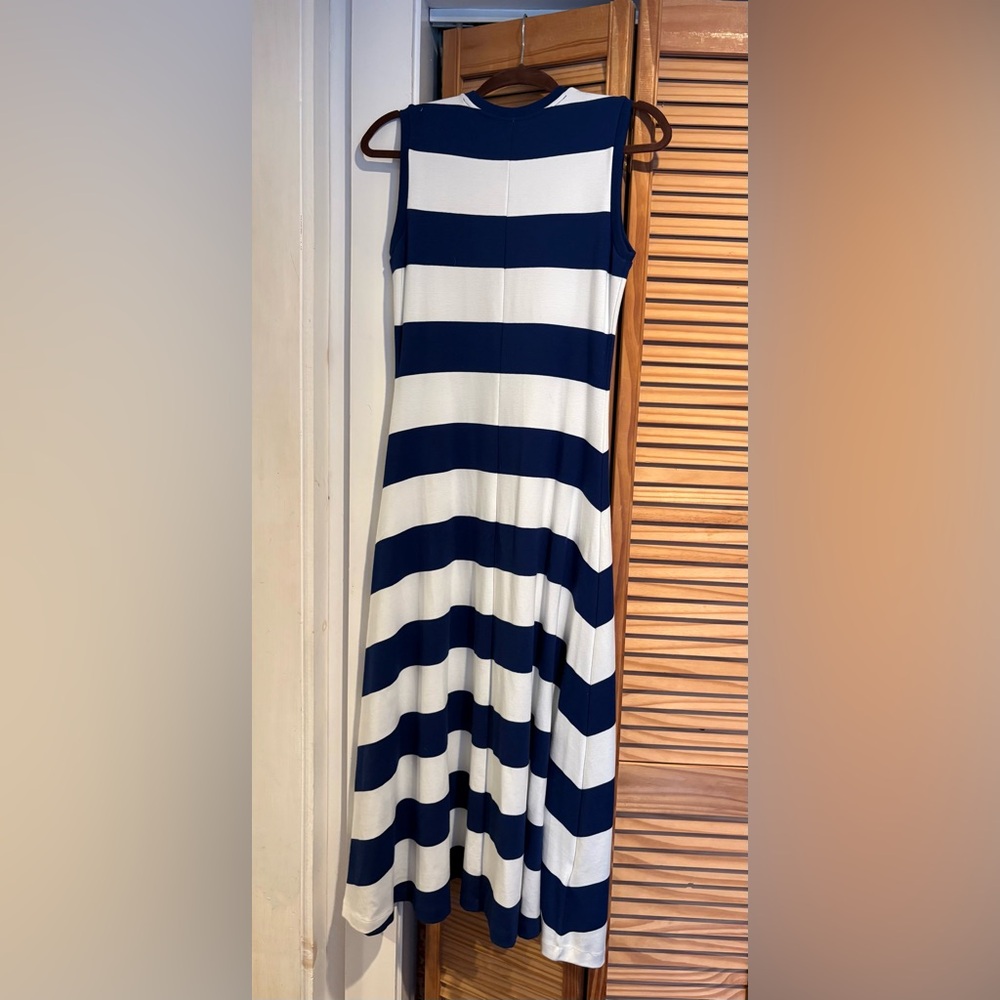 Ralph Lauren Polo Navy and White Maxi Striped Dress Medium Nautical resort - Picture 2 of 9
